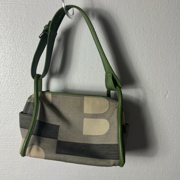 Bally Rare Canvas and Leather l Shoulder Bag Green and Beige with Logo print - Picture 3 of 12